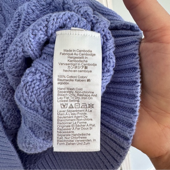 J.Crew Cable-Knit Puff-Sleeve Crewneck Sweater in Fresh Orchid sz L - Picture 10 of 10